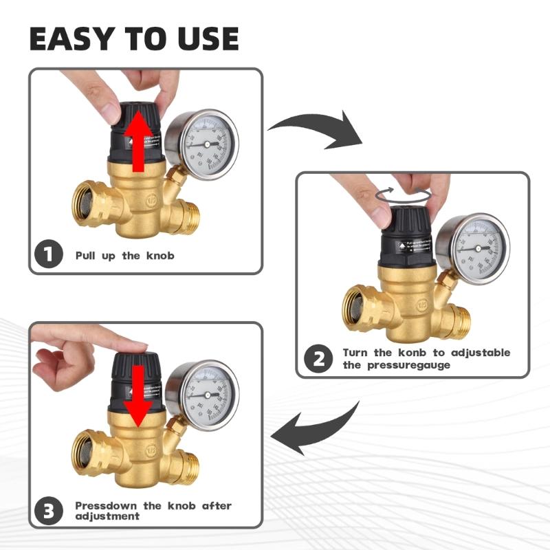 Handle Adjustable Water Pressure Reducer Water Pressure Regulator for Garden Regulator with Gauge