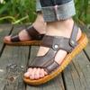 Erste Schicht Rindsleder Herren Sandalen Sehnensohle Echtes Leder Strandschuhe Sommer Casual Sandalen Rutschfeste Weiche Sohle Sandalen Herren