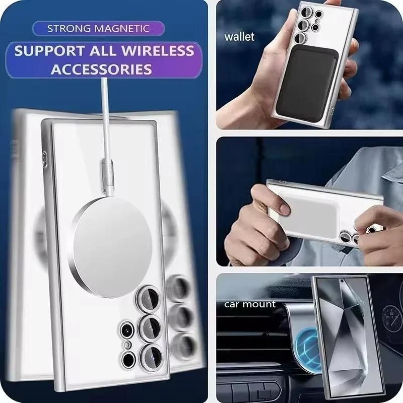 Transparent Plating Phone Case For For Samsung S26 S25 S24 S23 Ultra S22 Plus S21 FE Lens Protection Wireless Charging Cover