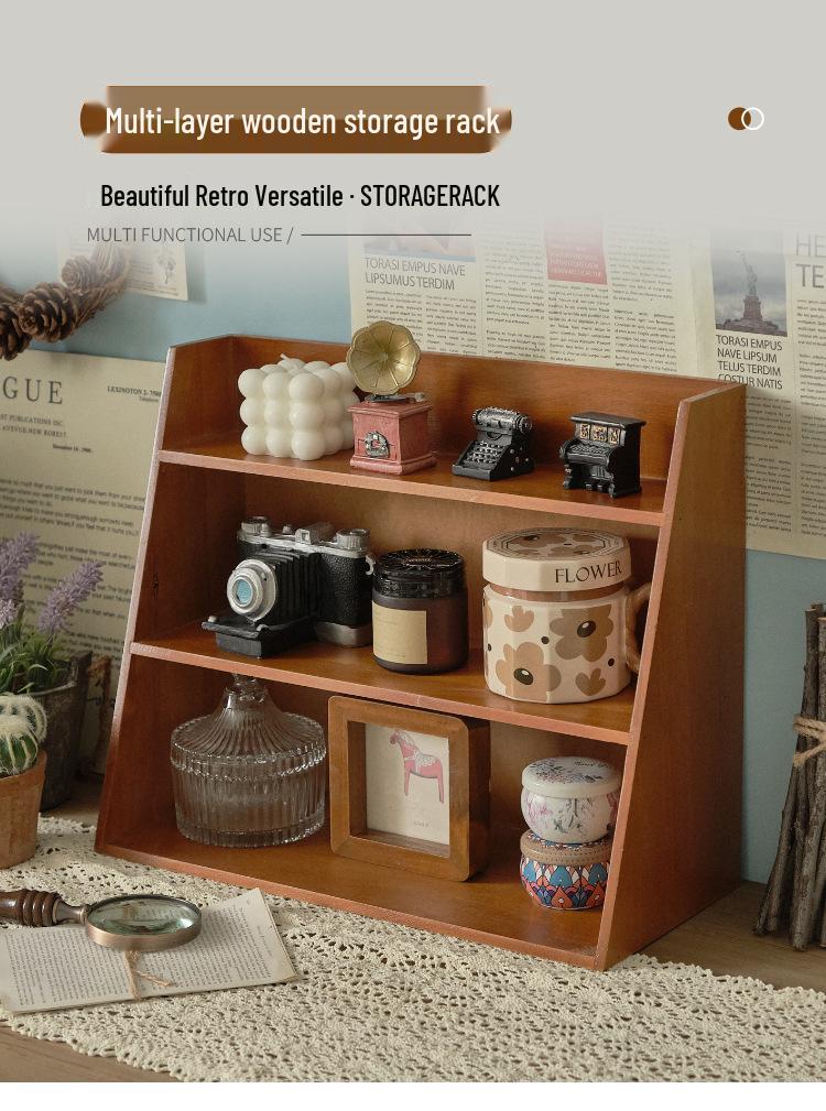 Zakka Wall-Mounted Wooden Desk Organizer - Multi-layer Retro Storage Rack