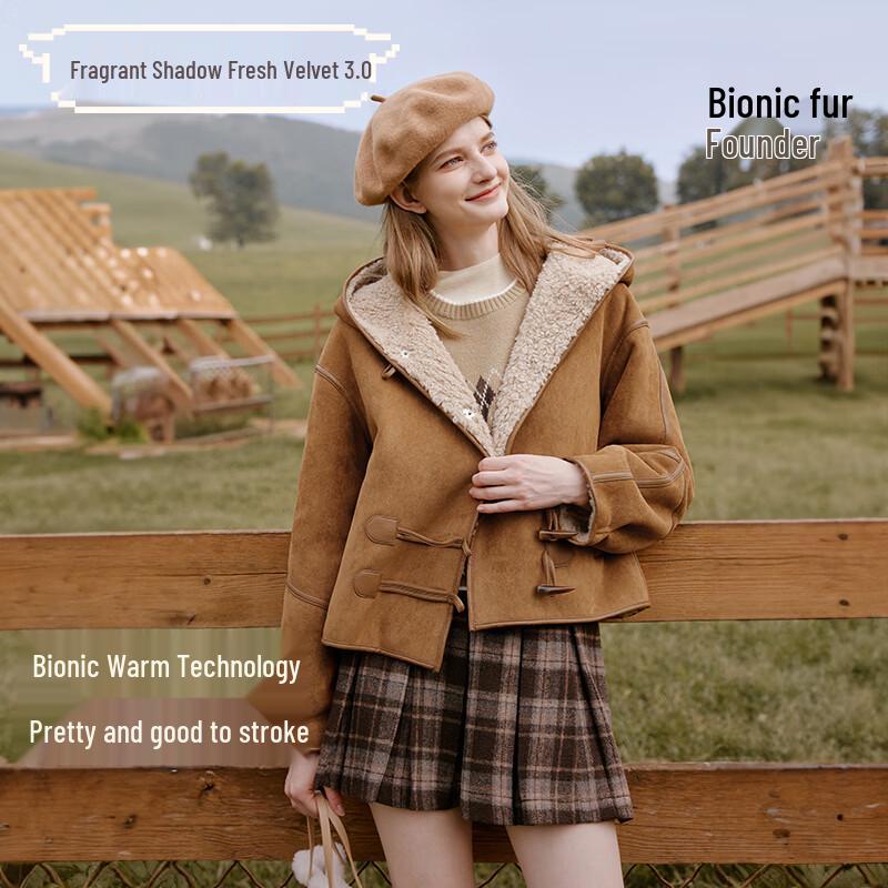 Women s Faux Suede Hooded Shearling Toggle Coat M