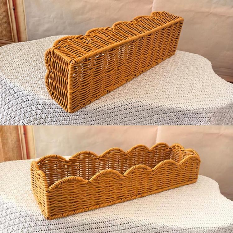 Rectangular Storage Bin Plastic Imitation Rattan Weave Lightweight Easy Carry Clothes and Books Organiser