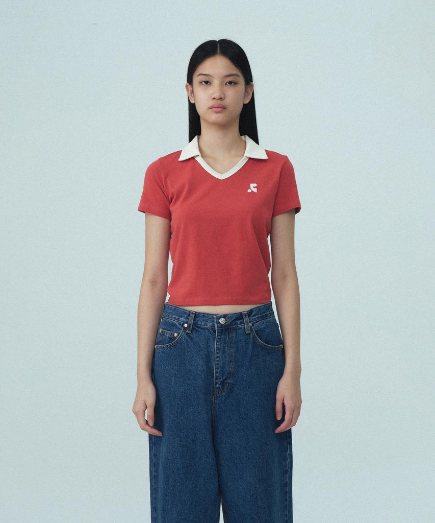 REST&RECREATION V-Neck Collar Top - Brick Red