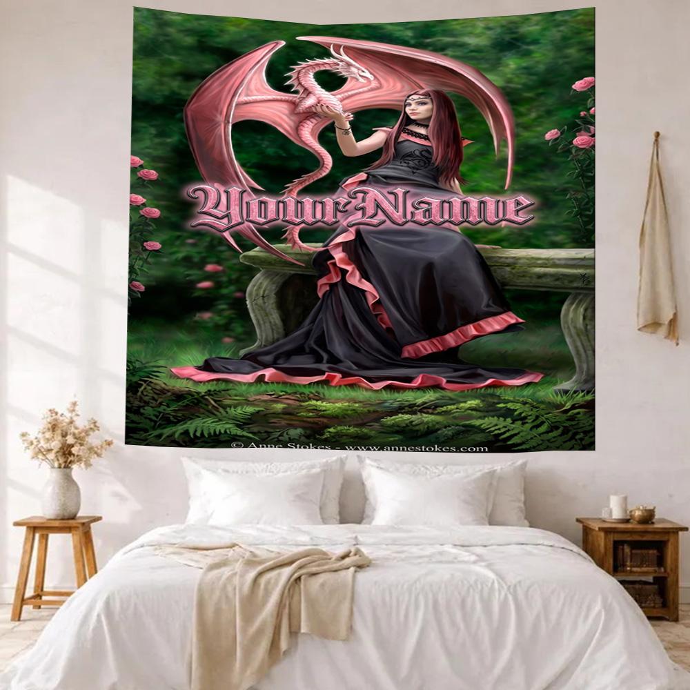 Gothic Illustrations Custom Your Name Wall Decor Tapestry Art For Pet Memorial Birthdaywedding Party Backdrop Family Gift