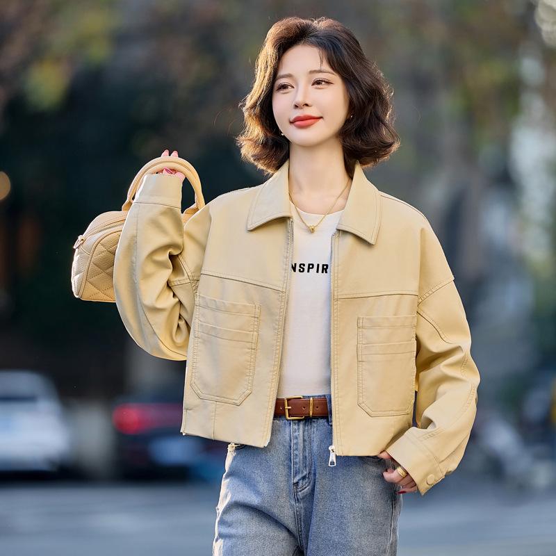 Women's Haining Genuine Leather Sheepskin Jacket, Small, Short, Plus Size, 2025 Spring/Autumn Collection