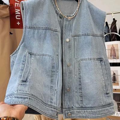 Vest for Women Cotton Autumn Winter Tops Sleeveless Outerwear Vest Oversize Casual Denim Vest
