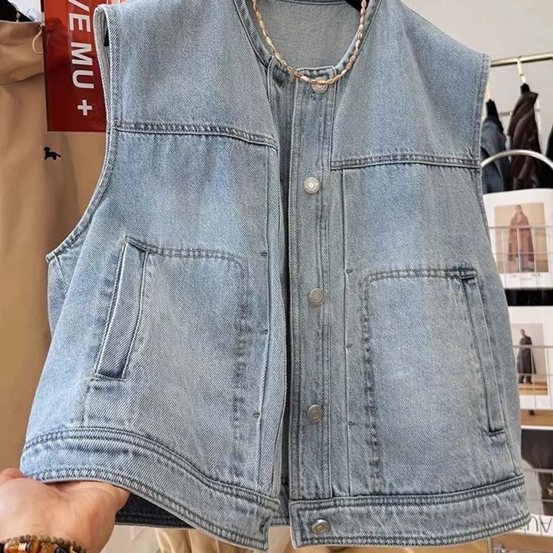 Vest for Women Cotton Autumn Winter Tops Sleeveless Outerwear Vest Oversize Casual Denim Vest