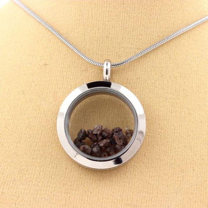 Pierres et Minéraux. Collier Diamant marron brut. Modèle Médaillon 20 mm. Couleur Argent.