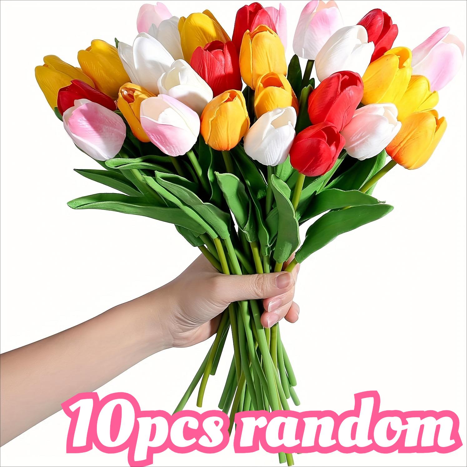 

10Pcs Spring Wedding & Mother s Day Tulips, Multicolor PU Stem for Centerpiece, Home Table Decor, Realistic Artificial Flowers