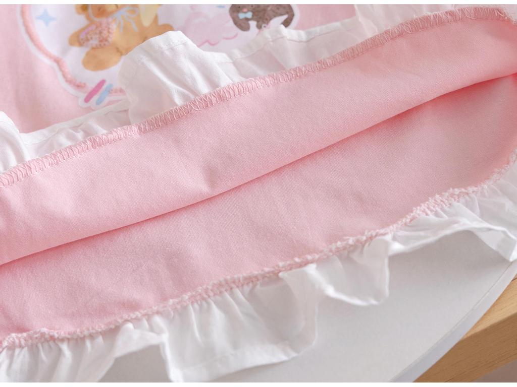 Rochie T-shirt cu mânecă lungă pentru fete, 2025, cu desen animat dulce și tivul fustei îmbinat