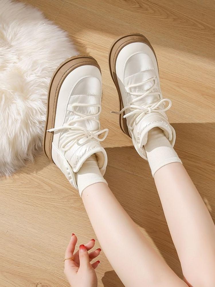 Fashion Lace-up Chunky Round Toe Women's Snow Boots Plush Warm Ladies Shoes Winter Fashion 2025 New In High Quality Goth Padded Booties