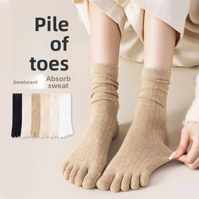 Ladies Spring and Autumn Deodorizing Sweat Absorbing Five Finger Long Leg Socks
