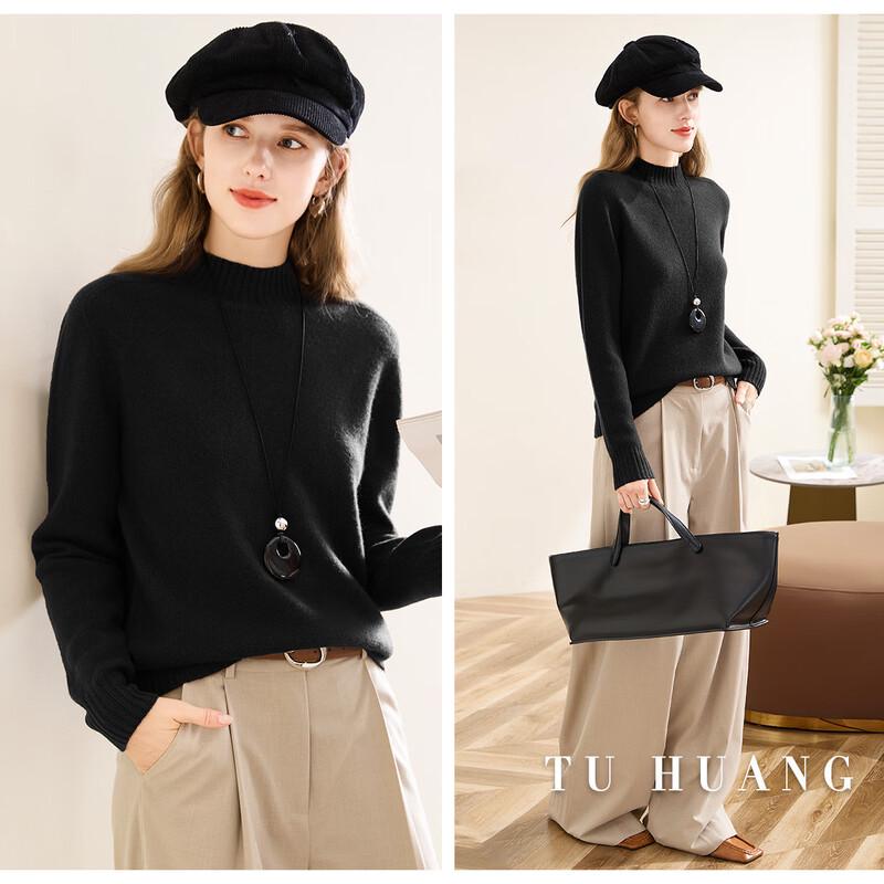 TUHUANG Women's Cashmere Wool Blend Half-High Neck Sweater