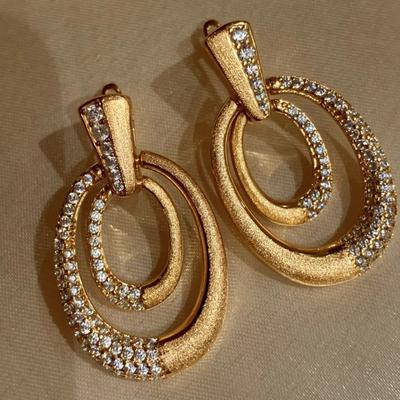 Italian Bouché Vintage Jewelry Brushed Earrings Light Luxury Diamond Inlaid Elegant Dangle Earrings