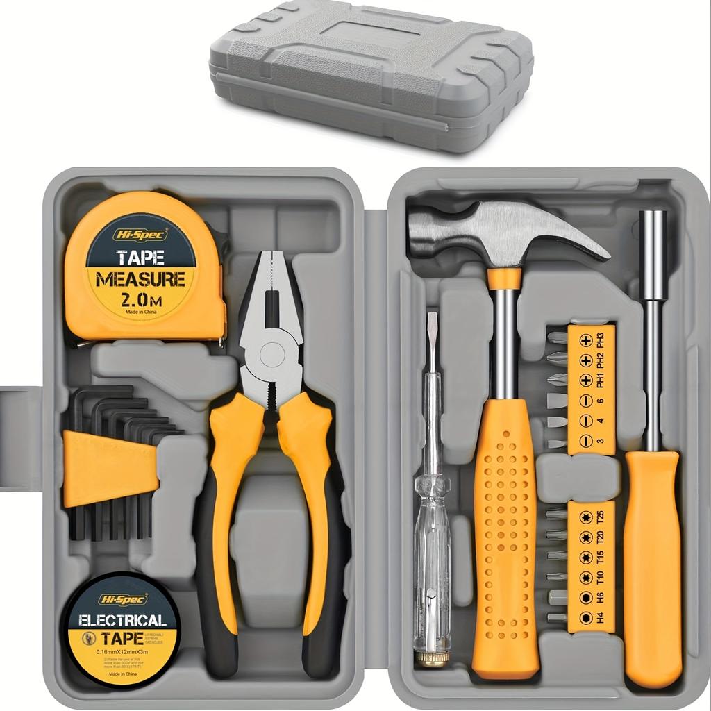 Gentle Care] Hi-Spec Pink Home Repair Tool Kit - Portable Hand Tool Set with Hammer, Vise, Wrenches,Organized Tool Storage