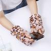 Touch Screen Half Finger Gloves Leopard Print Stylish Mittens Trend Faux Fur Gloves  Outdoor Sports