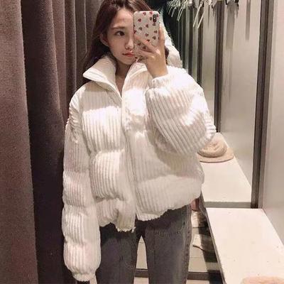 Winter Thicken Warm Jacket Women Korean Stand Collar Corduroy Parkas Female Pink Blue Cotton-Padded Short Coats