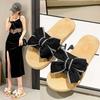 Cool slippers women's summer new bow fashion outer wear flat bottom soft bottom indoor flower sandals women's beach