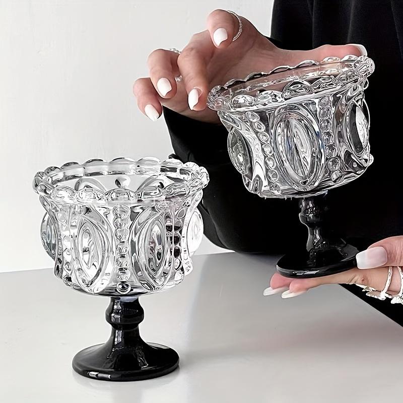 Nordic Embossed High Foot Glass Cup Elegant European Style Dessert Ice Cream Yogurt Bowl