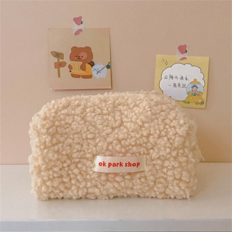 Pencil Case Lamb Hair Cosmetic Bag Plush Storage Cute Stationery Bag Large Capacity Travel Cosmetic Bag Makeup Organizer Storage