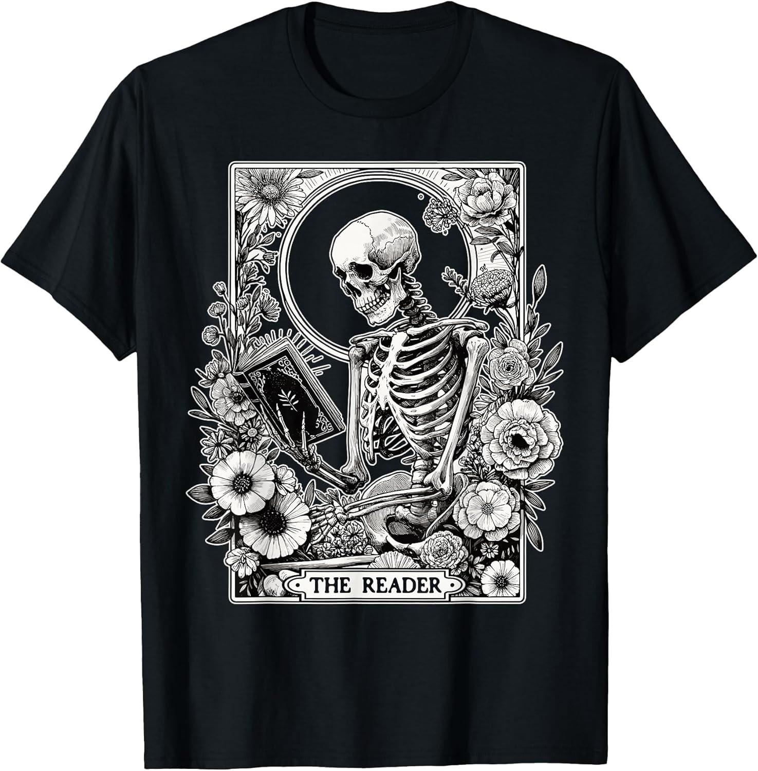 NEW LIMITED The Reader Tarot Card Skeleton Reading Book T-Shirt - MADE IN USA S разноцветный