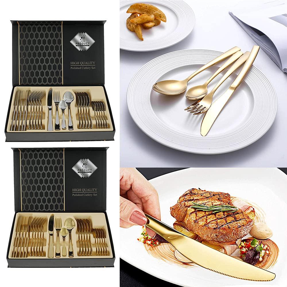 Cutlery Set for 6 Stainless Steel Dinner Western Tableware Cutipol for for Home Dishwasher Tableware Dinner Wedding Storage Box Silver 24-piece