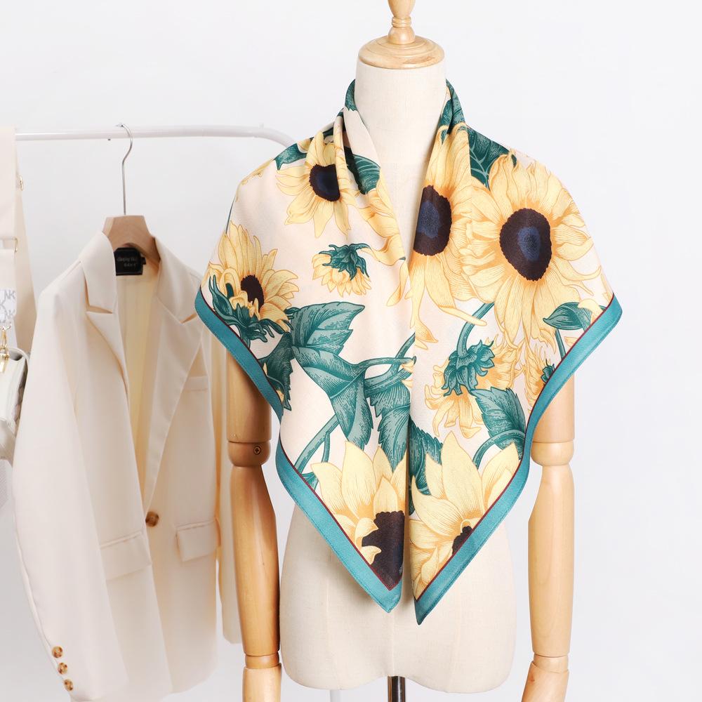 Wiosenno-letni satynowy długi szalik dla kobiet, szal z filtrem przeciwsłonecznym, modna scena piękna, satynowy długi szalik, uniwersalny szalik podróżny