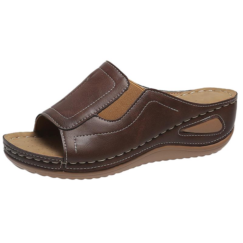 

Rimocy Outdoor Casual Wedges Sandals Women 2024 Летние нескользящие пляжные тапочки с открытым носком Женские шлепанцы из искусственной кожи с толстой подошвой 43 кофейный