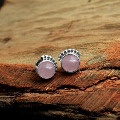 Rosenquarz Ohrstecker, Silberschmuck, handgefertigter Schmuck, 925 Sterling Silber, Geschenk für Sie