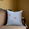 Blue Gingham with Red Bows Square Jacquard Pillow Cover for Sofa Office Waist Cushion Cover Home Decorative Pillowcase