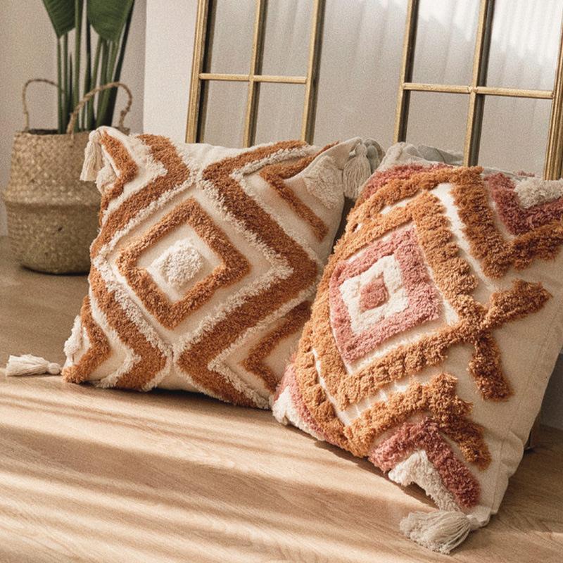 Tufted Throw Pillow Bohemian Throw Pillow Case Decoration Living Room Sofa Cushion Pillow Retro Hotel Lumbar Pillow Pillow Case