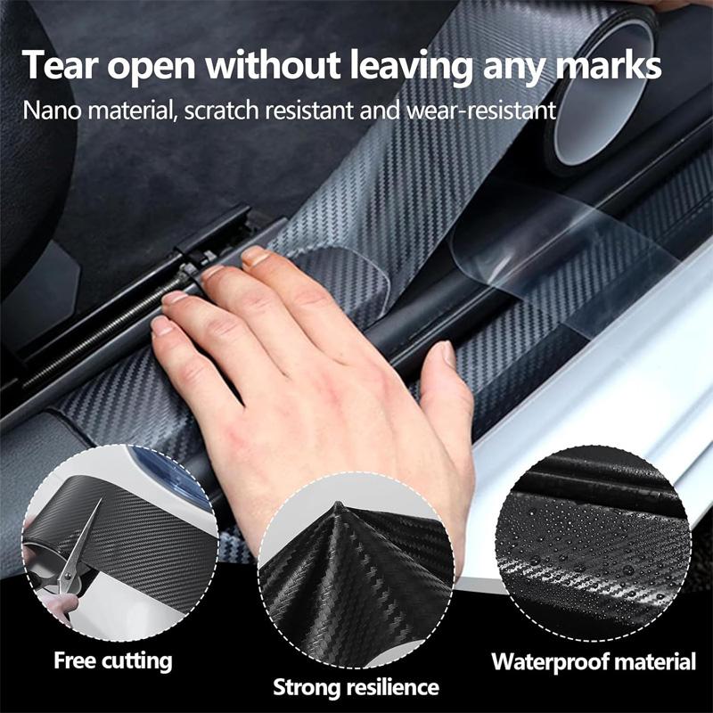 Carbon Fibre Vinyl Wrap Sticker Self-Adhesive Car Door Sill Protector with Scraper Anti Scratch Protective Film for Car Body
