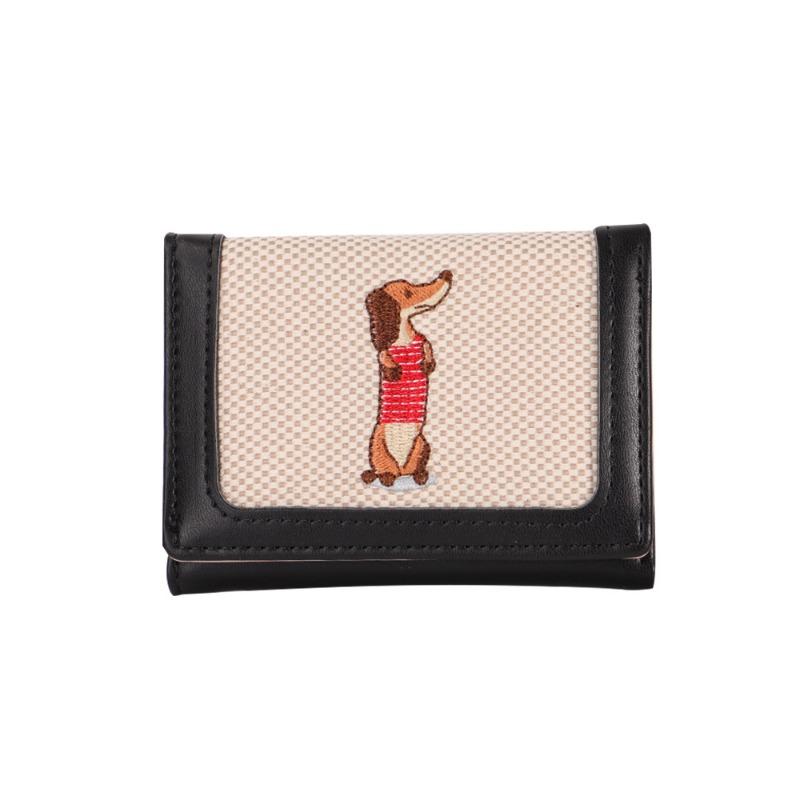 

Puppy canvas folding wallet pu new small student cute wallet female light and thin short wallet