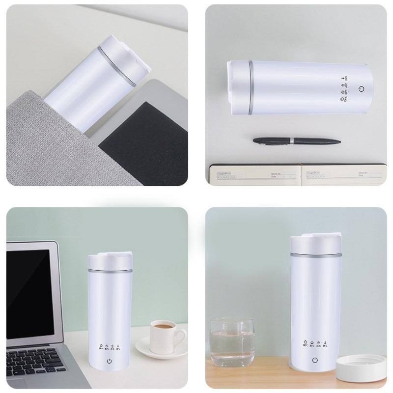 Stainless Steel Water Kettle Leakproof Double Layer Electric Heating Cup with Detachable Cord for Convenient Travel