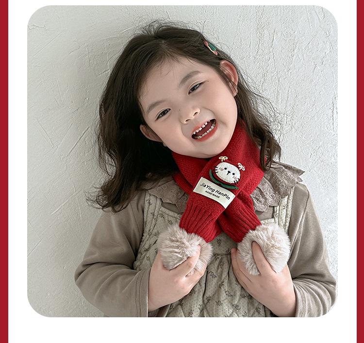 Korean Style Cute Red Knit Scarf for Children - Cozy Autumn/Winter Neck Warmer for Festive Season