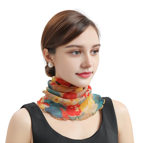 Women Floral Chiffon Ring Scarf Neck Guard False Collar Elastic Bib Wraps Travel Scarf Versatile Accessory