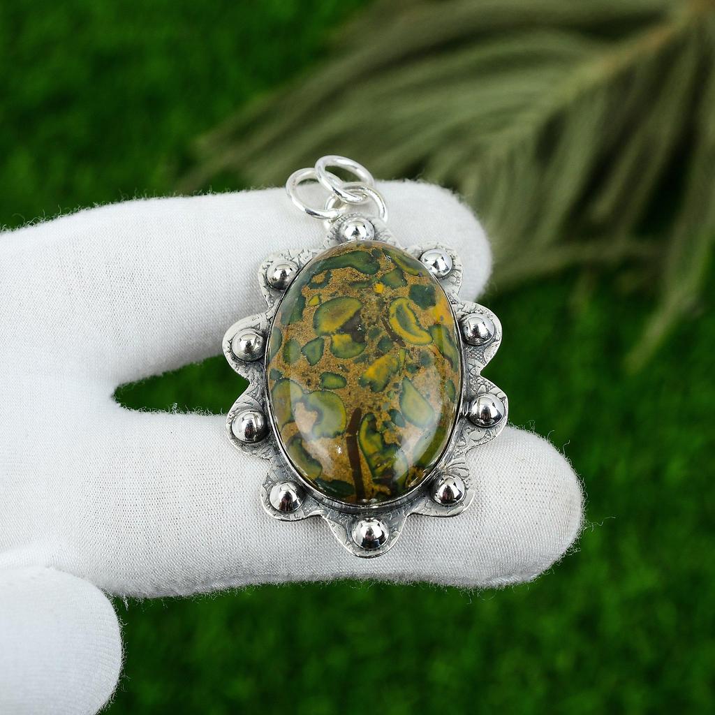 Natural Fruit Jasper Gemstone Pendant 925 Sterling Silver Indian Jewelry