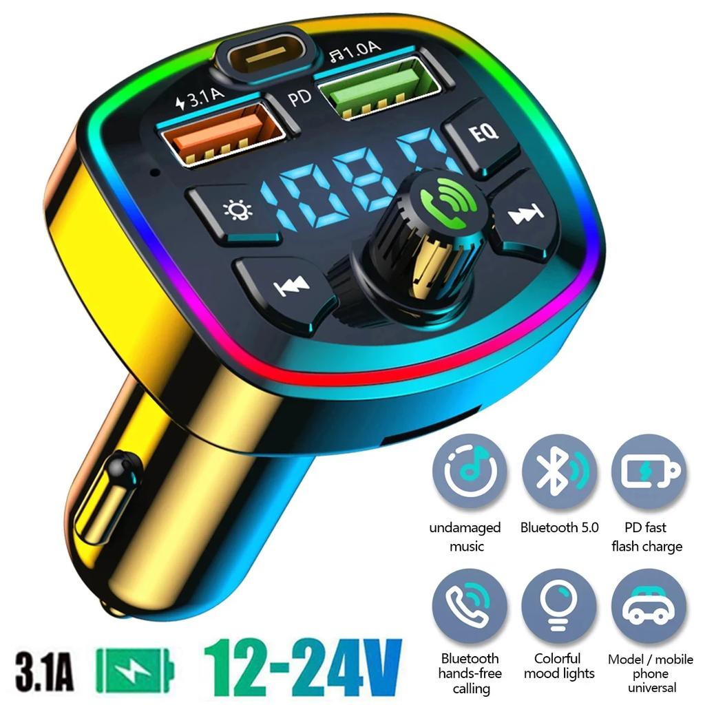 FM Transmitter Car Bluetooth-compatible 5.0 Audio Receiver MP3 Player Dual USB Fast Charging Handsfree Wireless Car Charger