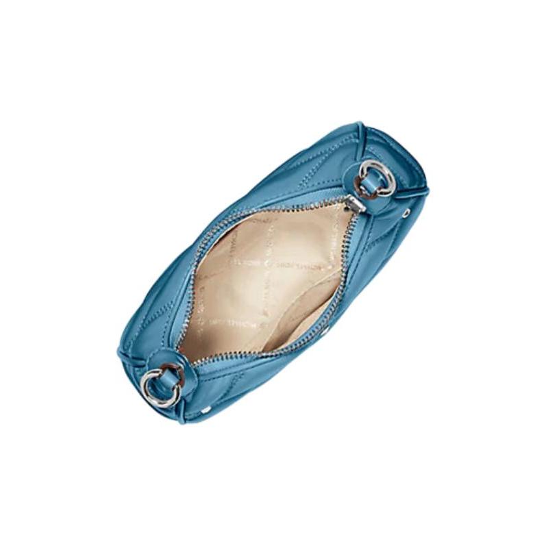 MICHAEL KORS Quilted Silver Hardware Polyurethane Blend Handheld Crossbody Shoulder Bag Women's Blue