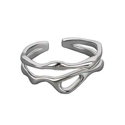 Gümüş Renk Düzensiz Hollow Çift Hat Geometrik Yüzük Kadın Basit Benzersiz Tasarım Moda Ayarlanabilir