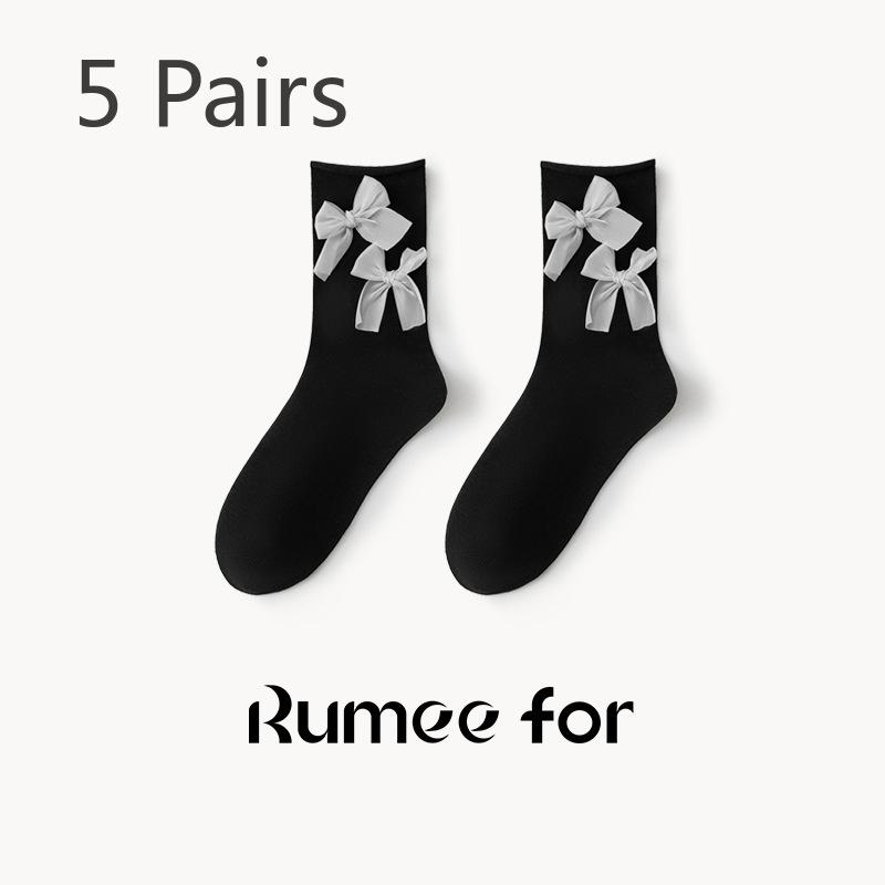 5 Pairs of New Female Spring and Summer Non Slip Lovely Bow In Tube Socks