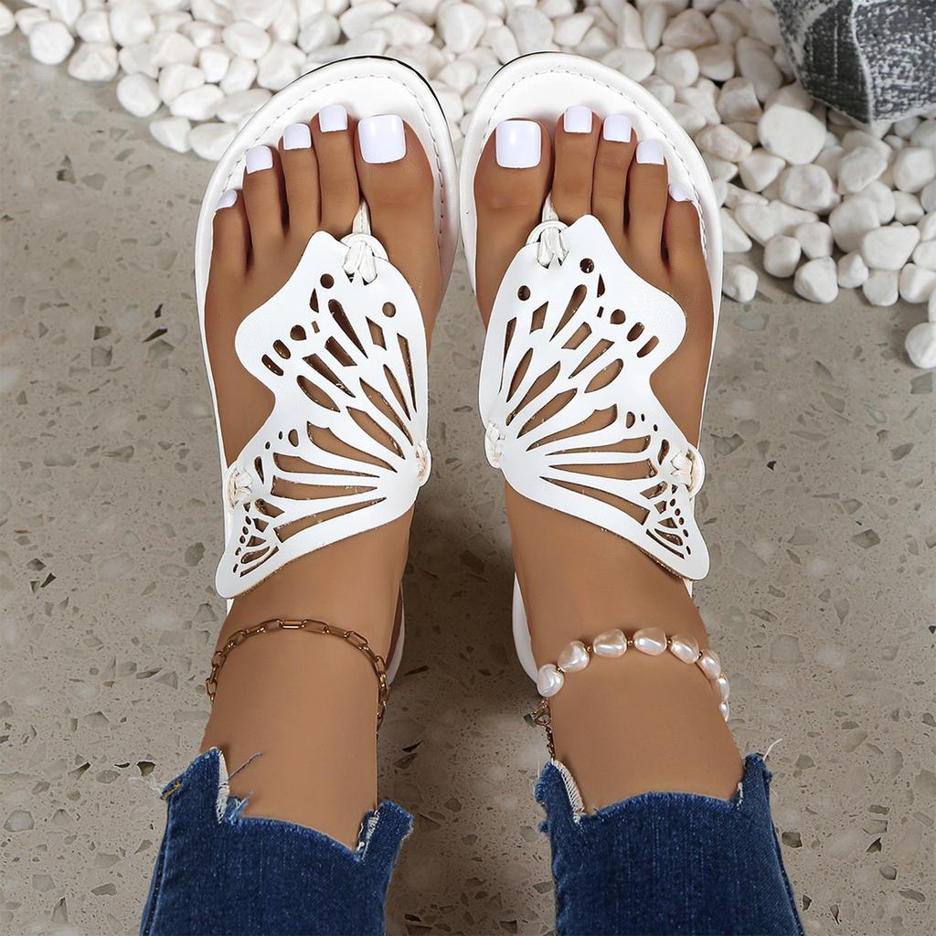 Summer women's flat bottomed butterfly shaped hollow breathable clip toe slippers