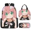 Kids Cartoon Character Print Backpack Set School 17 Inch Oxford Fabric Bag With Lunch Pouch Pencil Case