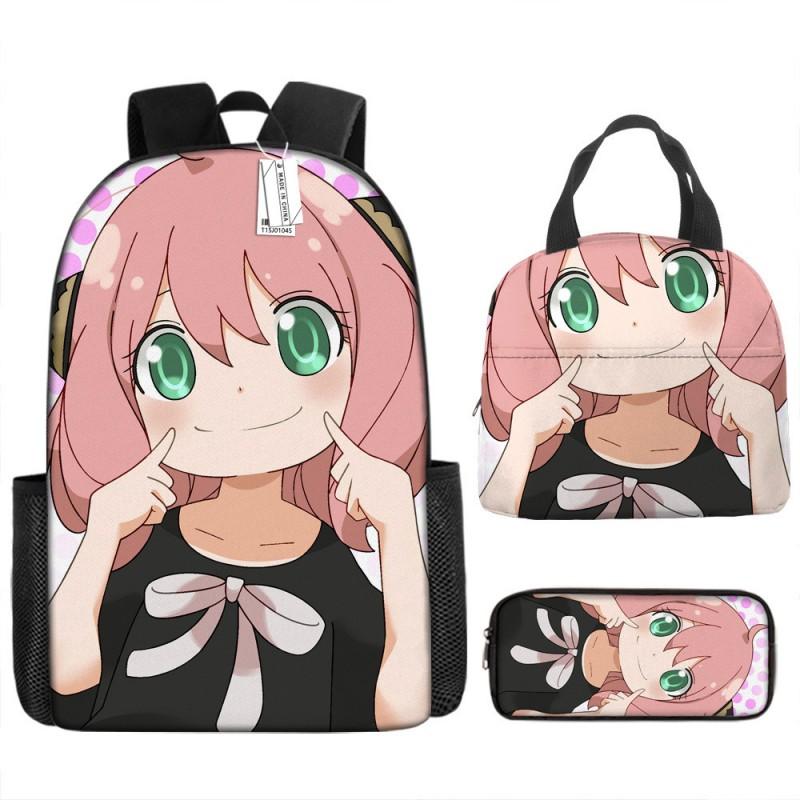 Kids Cartoon Character Print Backpack Set School 17 Inch Oxford Fabric Bag With Lunch Pouch Pencil Case