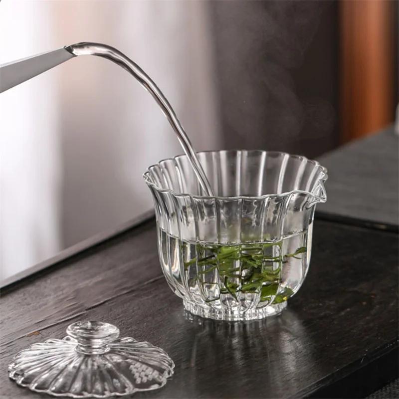 Sunflower Glass Cover Bowl Thickened High Borosilicate Glass Puer Tea Bowl High-end Light Luxury Kung Fu Tea Set Accessorie New