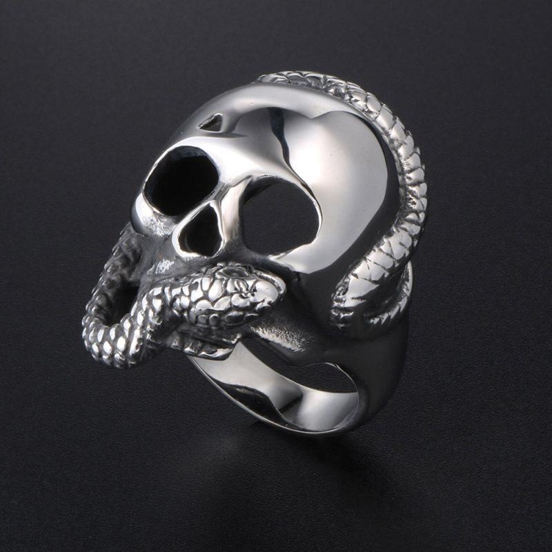JMXD-Personalized Skull and Snake Ring Domineering Men's Rock Ring Titanium Steel Ring Punk Accessories
