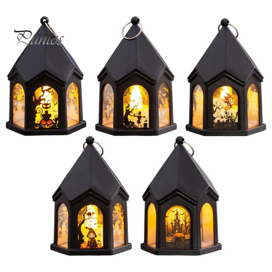 Spooky Table Centerpieces Halloween Pumpkin Lantern, Gothic House Shape LED Flickering Candle Light Plastic Decorative Lights for Party, Centerpieces,