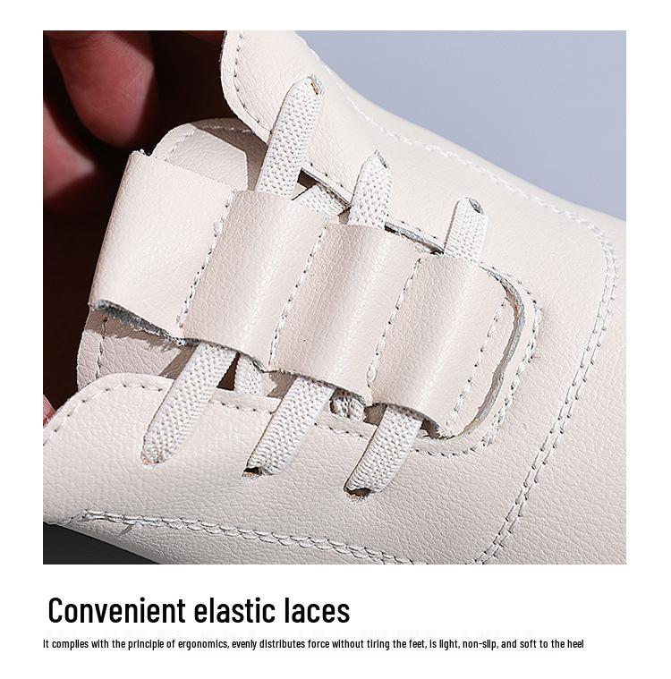 Women's Genuine Leather White Loafers: Soft Sole, Hollowed Design, Korean Style, Perfect for Casual Walking