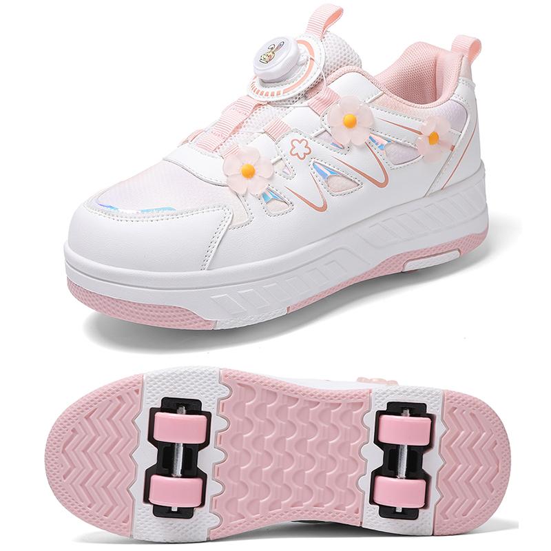 HeelysДетские четырехколесные роликовые кроссовки с декором в виде маленьких цветов, дышащие роликовые кроссовки для девочек, праздничные подарки 29 розовый
