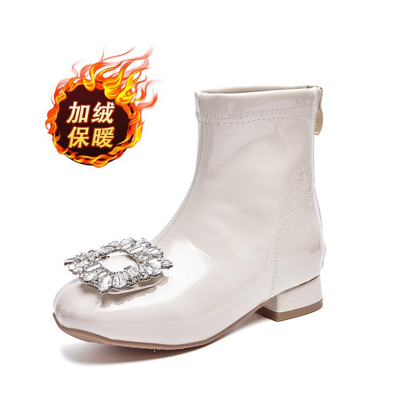 Girls Martin boots 2025 new autumn and winter red leather boots velvet baby boots little girl princess children's short boots